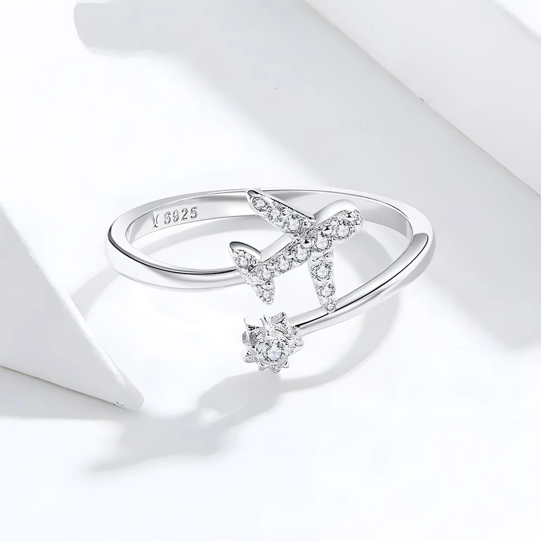 Anillo de Avión <myexti><span>Plata de Ley 925, chapada en oro blanco, con circonitas - ajustable</span></myexti> - Imagen 4