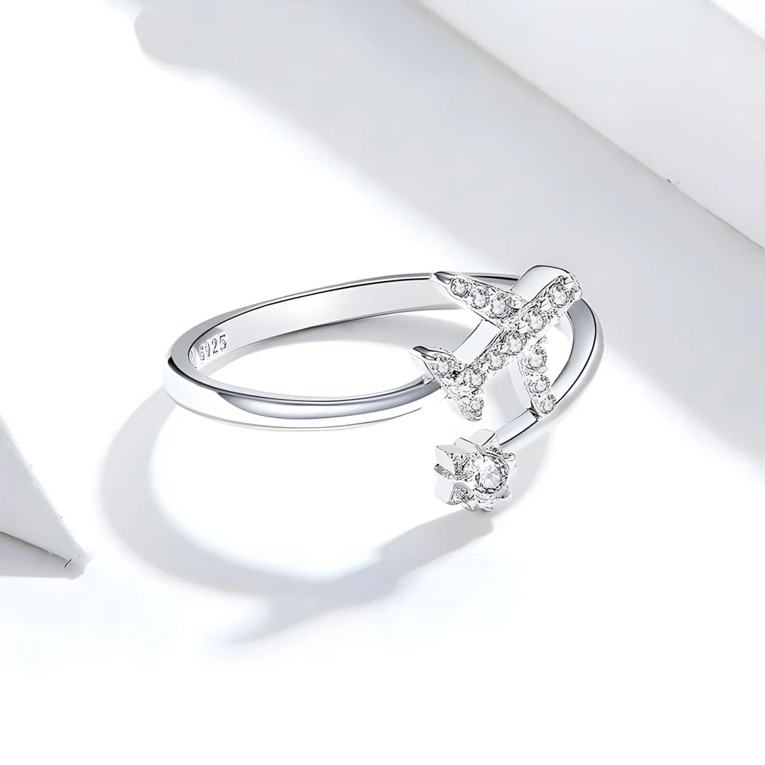 Anillo de Avión <myexti><span>Plata de Ley 925, chapada en oro blanco, con circonitas - ajustable</span></myexti> - Imagen 5