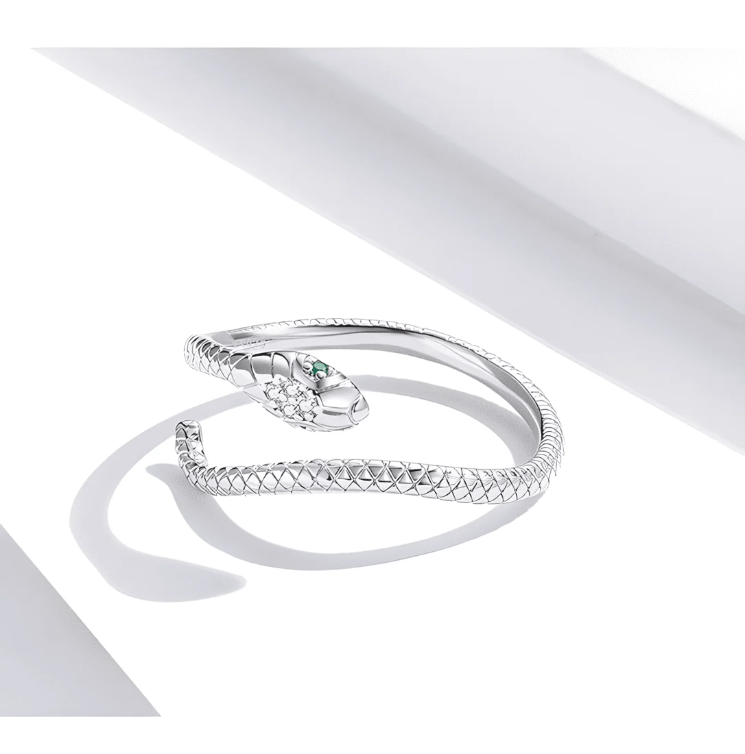 Anillo Serpiente Cobra <myexti><span>Plata de Ley 925, chapada en oro blanco, con circonitas blancas y verdes - ajustable</span></myexti> - Imagen 5