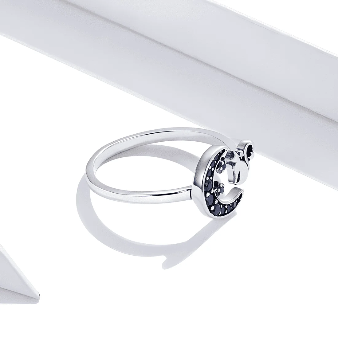 Anillo de Luna y Gato <myexti><span>Plata de Ley 925, chapada en oro blanco, con circonitas azules - ajustable</span></myexti> - Imagen 5