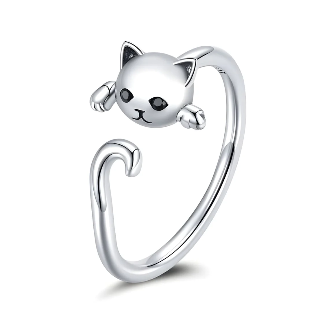 Anillo de Gato <myexti><span>Plata de Ley 925, chapada en oro blanco, con circonitas negras - ajustable</span></myexti>