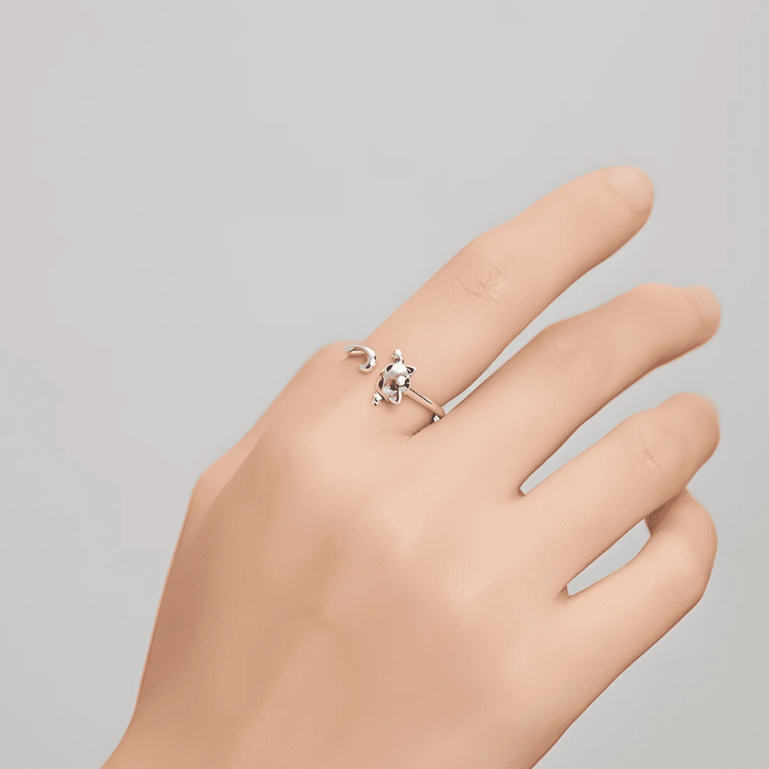 Anillo de Gato <myexti><span>Plata de Ley 925, chapada en oro blanco, con circonitas negras - ajustable</span></myexti> - Imagen 5