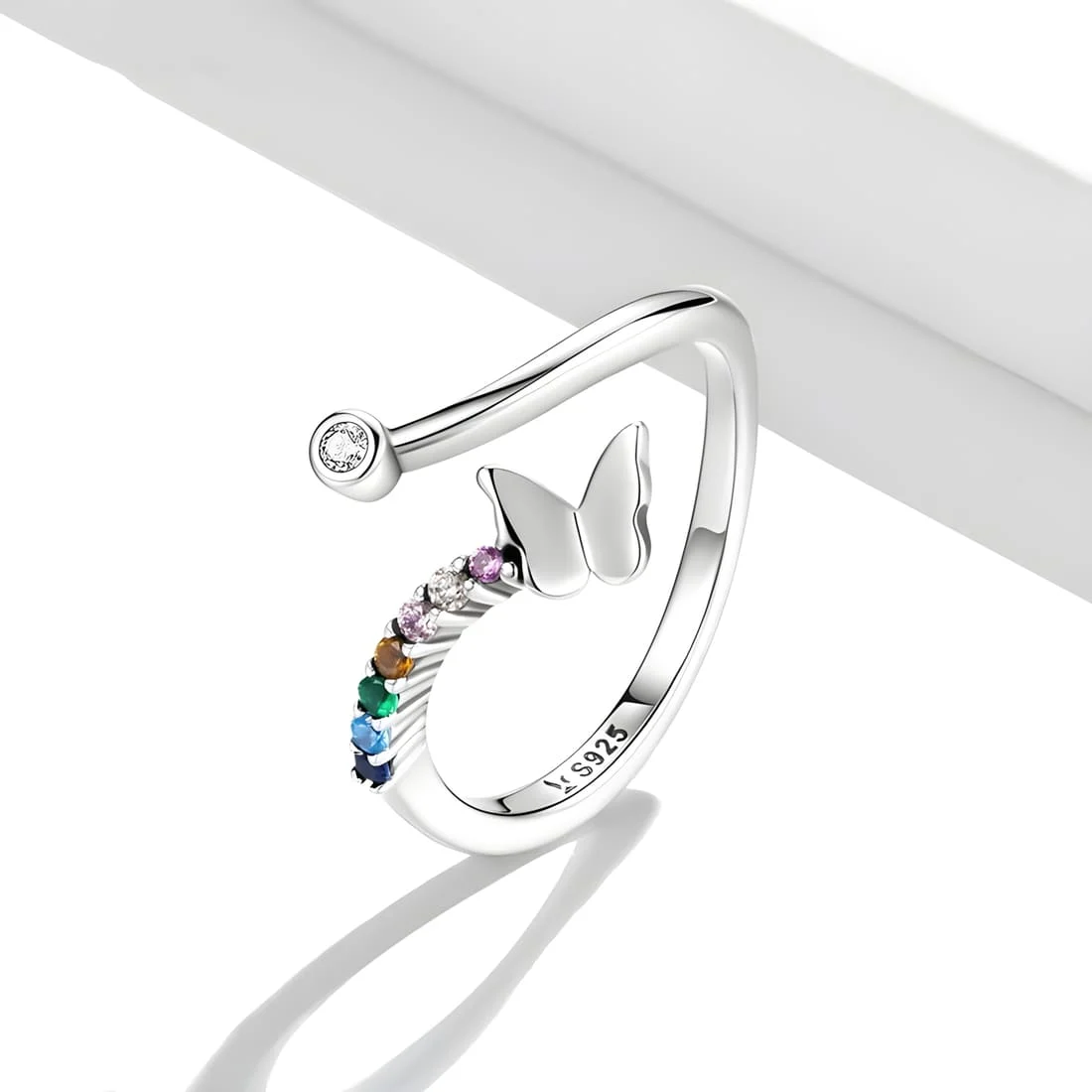 Anillo de Mariposa <myexti><span>Plata de Ley 925, chapada en oro blanco, con circonitas de colores - ajustable</span></myexti> - Imagen 3