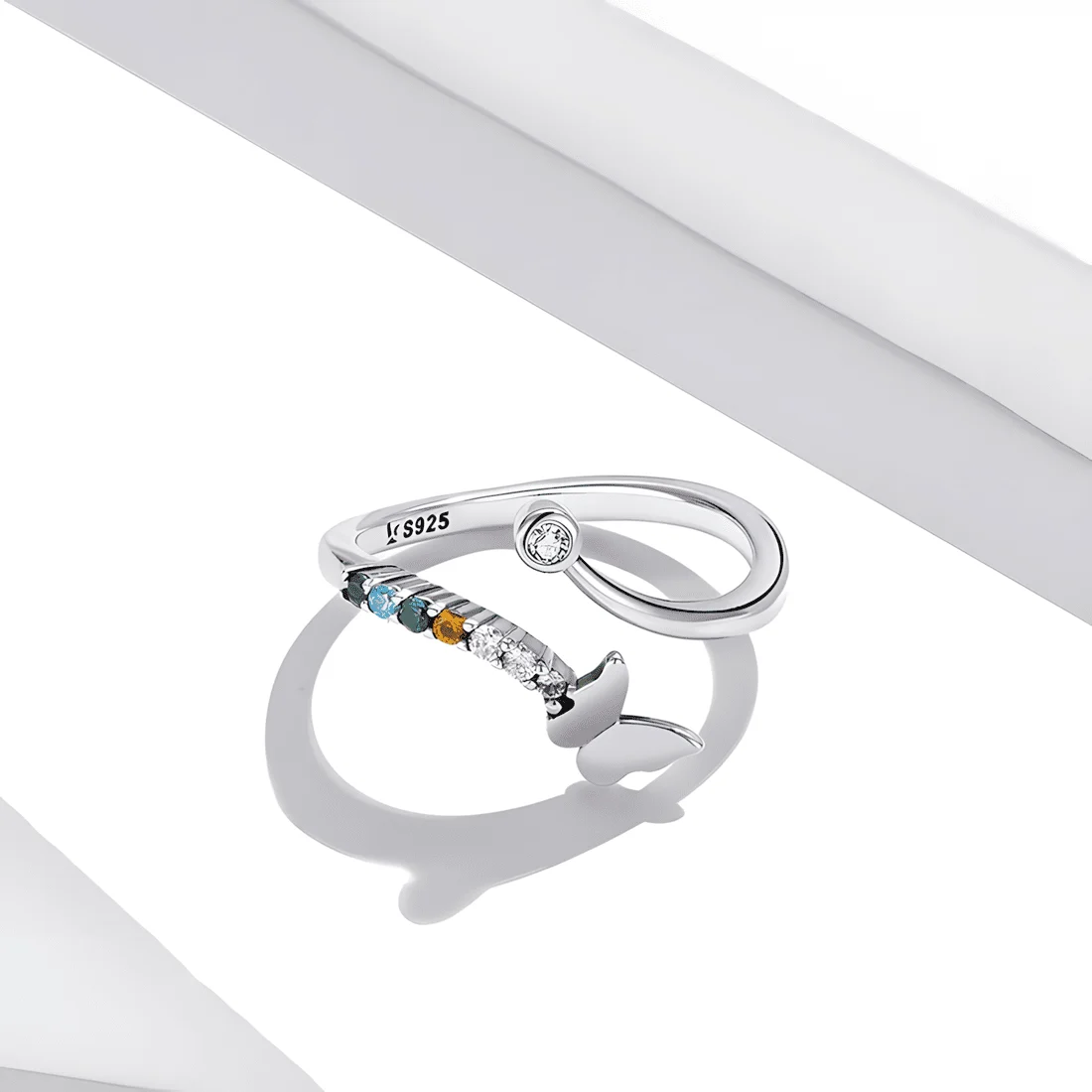 Anillo de Mariposa <myexti><span>Plata de Ley 925, chapada en oro blanco, con circonitas de colores - ajustable</span></myexti> - Imagen 4