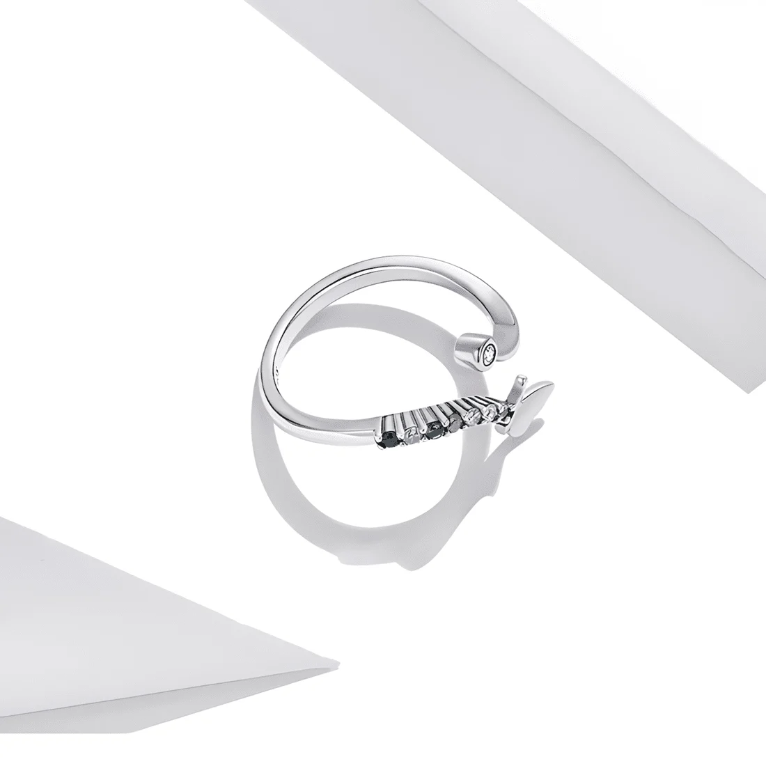 Anillo de Mariposa <myexti><span>Plata de Ley 925, chapada en oro blanco, con circonitas de colores - ajustable</span></myexti> - Imagen 5