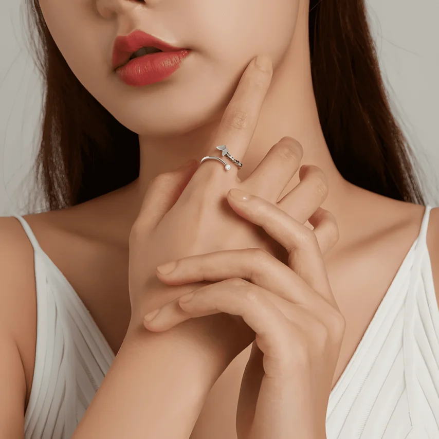 Anillo de Mariposa <myexti><span>Plata de Ley 925, chapada en oro blanco, con circonitas de colores - ajustable</span></myexti> - Imagen 6