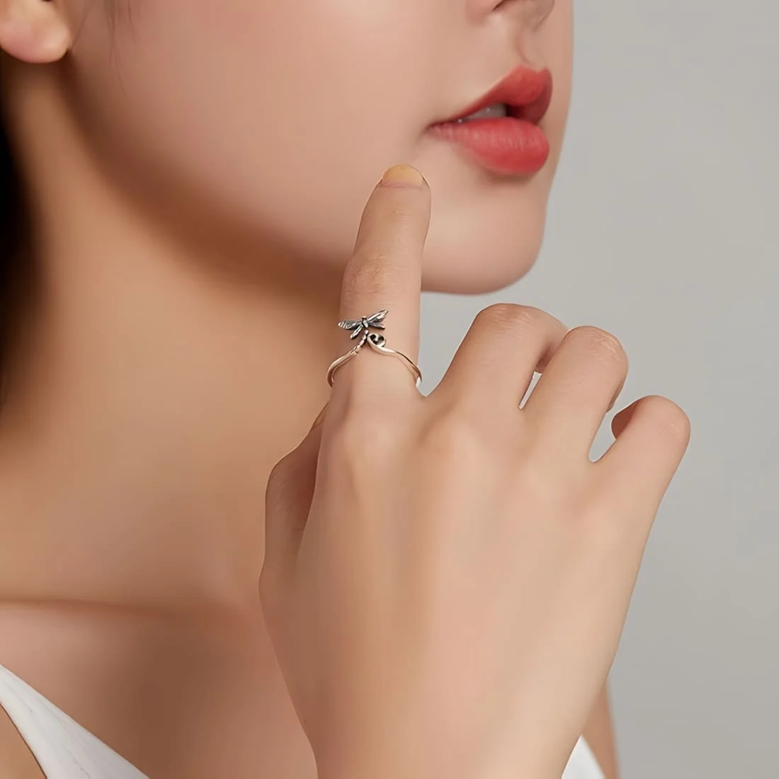 Anillo de Libélula <myexti><span>Plata de Ley 925, chapada en oro blanco - ajustable</span></myexti> - Imagen 2