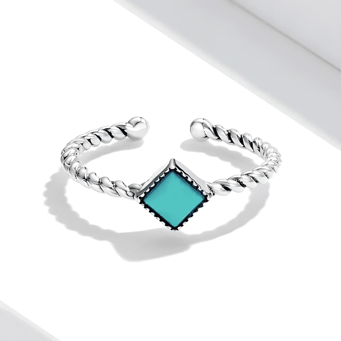 Anillo Vintage con Turquesa <myexti><span>Plata de Ley 925, chapada en oro blanco, con piedra turquesa cuadrada - ajustable</span></myexti> - Imagen 3