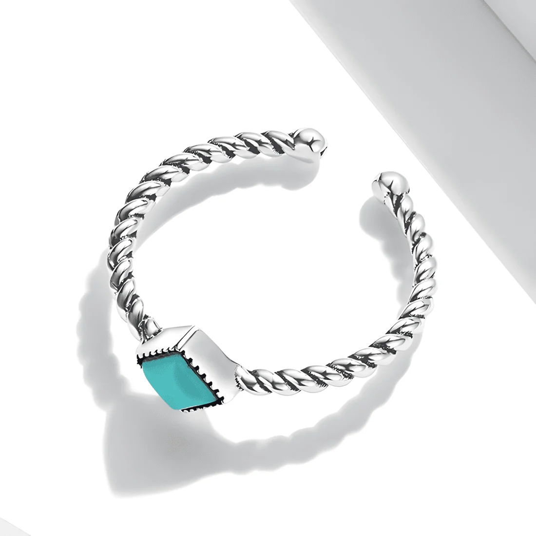 Anillo Vintage con Turquesa <myexti><span>Plata de Ley 925, chapada en oro blanco, con piedra turquesa cuadrada - ajustable</span></myexti> - Imagen 4