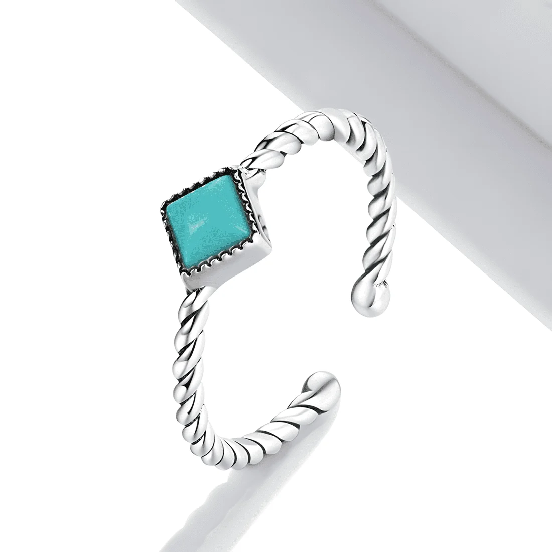 Anillo Vintage con Turquesa <myexti><span>Plata de Ley 925, chapada en oro blanco, con piedra turquesa cuadrada - ajustable</span></myexti> - Imagen 5