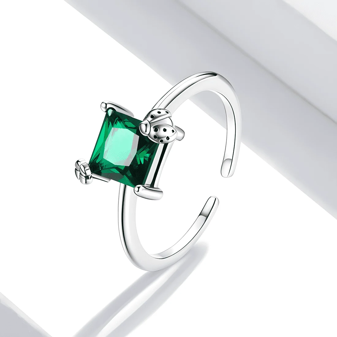 Anillo de Esmeralda con Mariquita <myexti><span>Plata de Ley 925, chapada en oro blanco, con circonitas verdes - ajustable</span></myexti> - Imagen 5