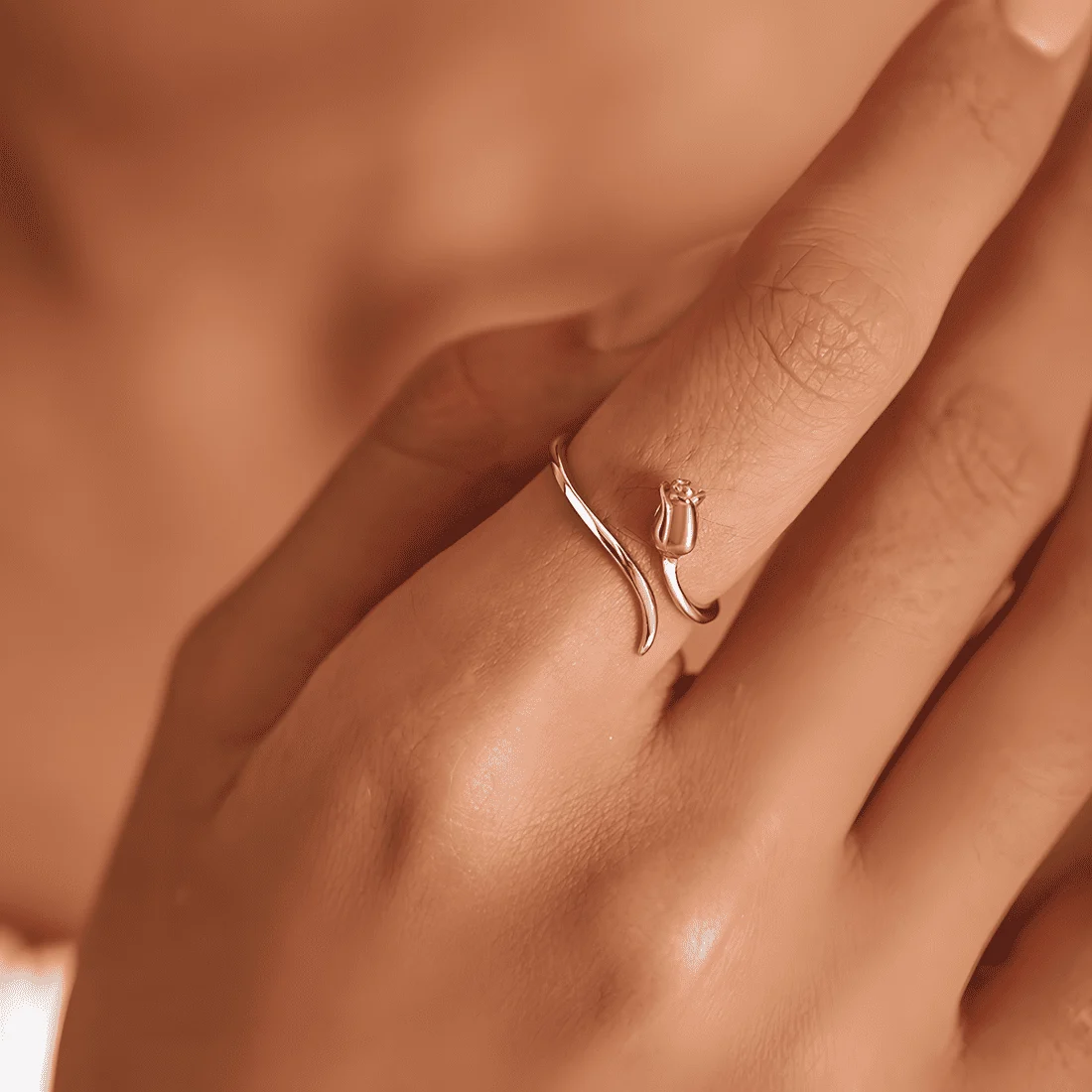 Anillo Rosa Dorada <myexti><span>Plata de Ley 925, chapada en oro blanco, con capullo chapado en oro rosa - ajustable</span></myexti> - Imagen 2