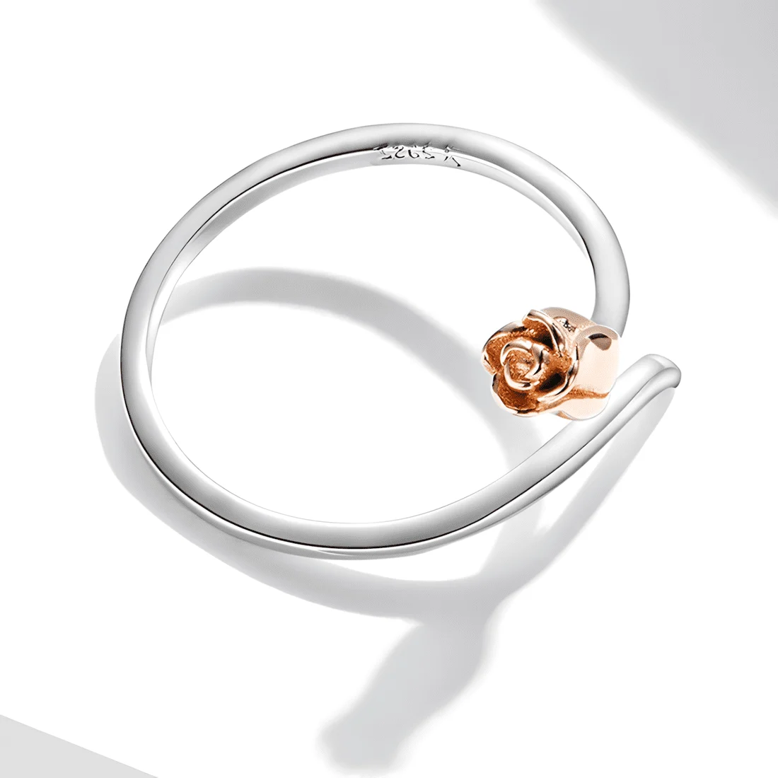 Anillo Rosa Dorada <myexti><span>Plata de Ley 925, chapada en oro blanco, con capullo chapado en oro rosa - ajustable</span></myexti> - Imagen 4