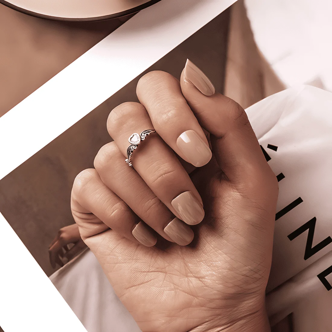 Anillo Tiara de Corazón Rosa <myexti><span>Plata de Ley 925, chapada en oro blanco, con circonitas rosas - ajustable</span></myexti> - Imagen 2