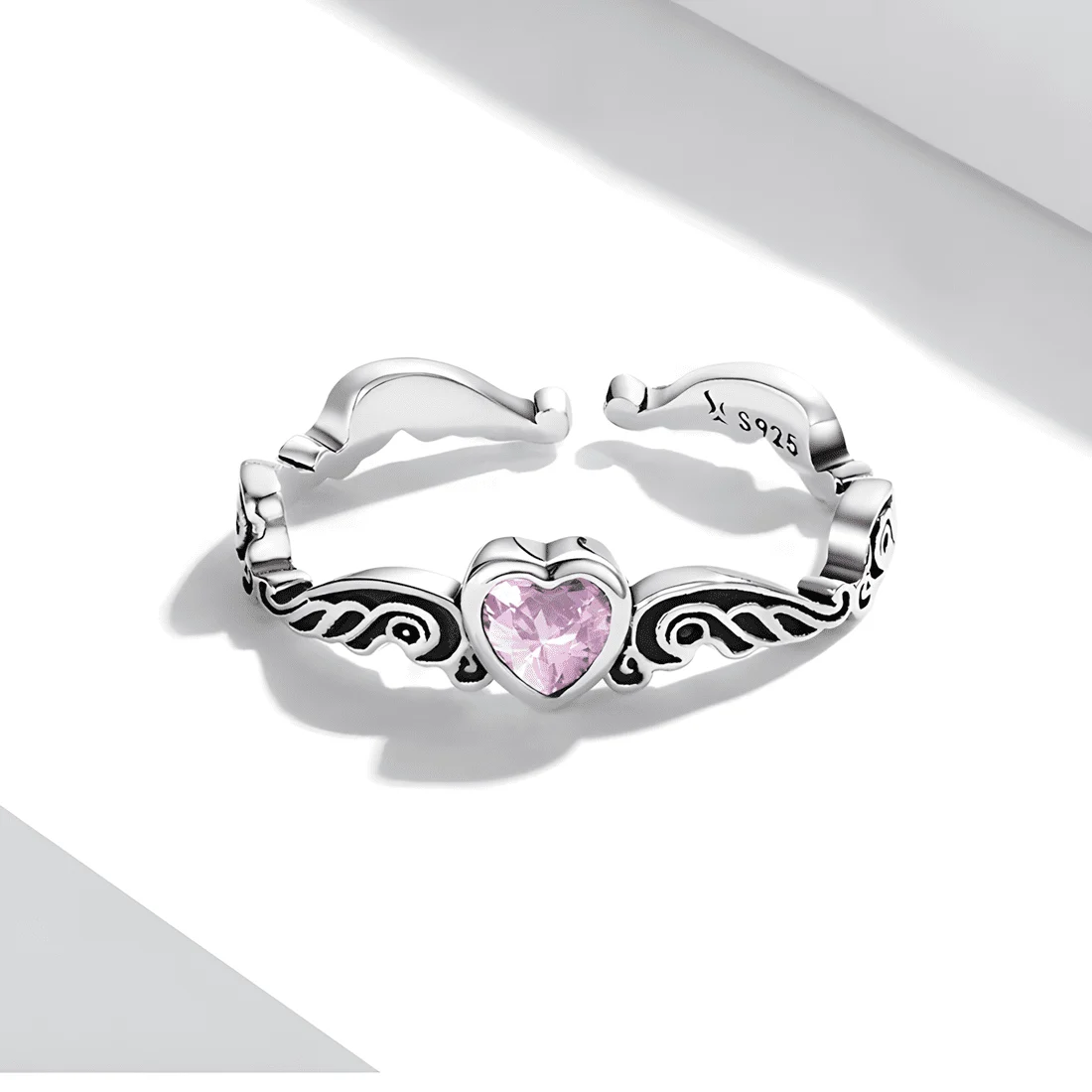 Anillo Tiara de Corazón Rosa <myexti><span>Plata de Ley 925, chapada en oro blanco, con circonitas rosas - ajustable</span></myexti> - Imagen 3