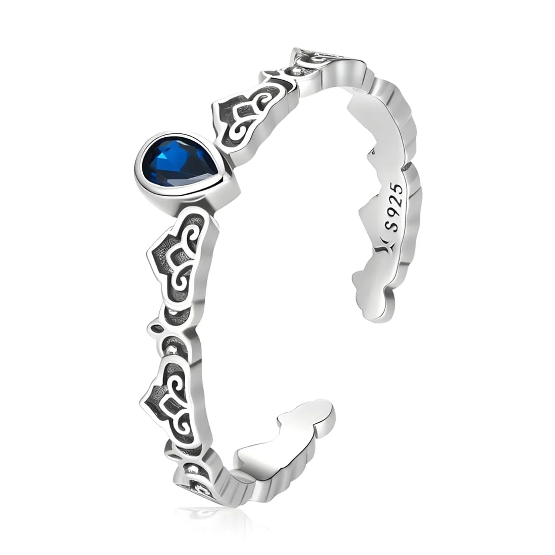Anillo Tiara con Gota Azul <myexti><span>Plata de Ley 925, chapada en oro blanco, con circonitas azules - ajustable</span></myexti>