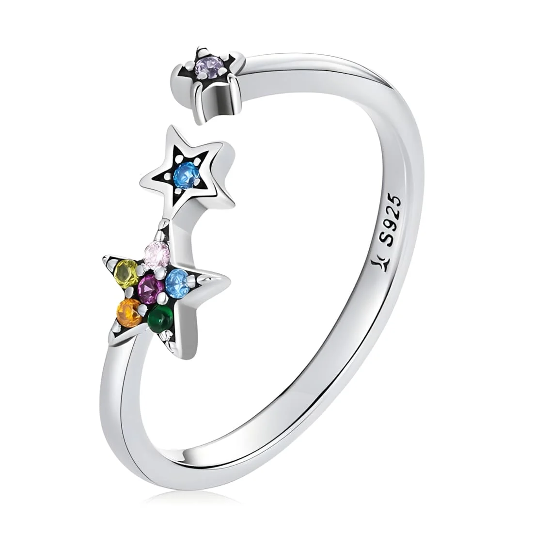 Anillo de Tres Estrellas <myexti><span>Plata de Ley 925, chapada en oro blanco, con circonitas de colores - ajustable</span></myexti>