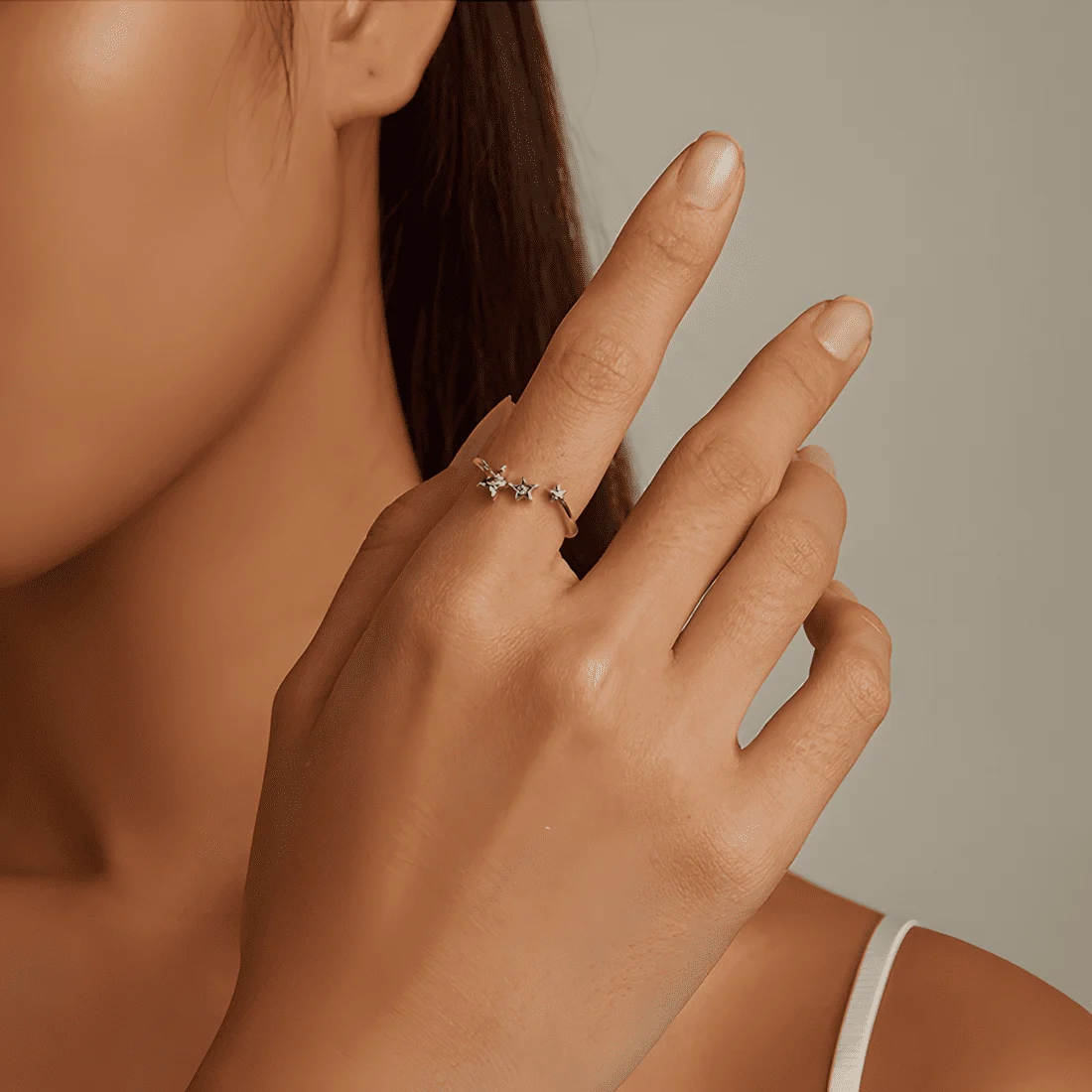 Anillo de Tres Estrellas <myexti><span>Plata de Ley 925, chapada en oro blanco, con circonitas de colores - ajustable</span></myexti> - Imagen 5