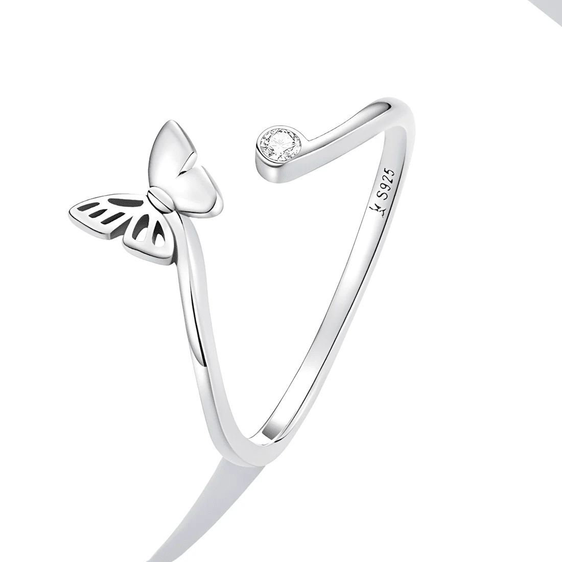 Anillo de Mariposa <myexti><span>Plata de Ley 925, chapada en oro blanco, con circonitas - ajustable</span></myexti> - Imagen 3