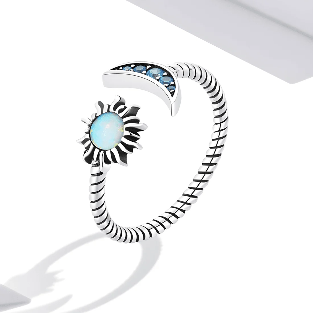 Anillo Sol y Luna Celestial <myexti><span>Plata de Ley 925, chapada en oro blanco, con ópalo y circonitas azules - ajustable</span></myexti> - Imagen 4