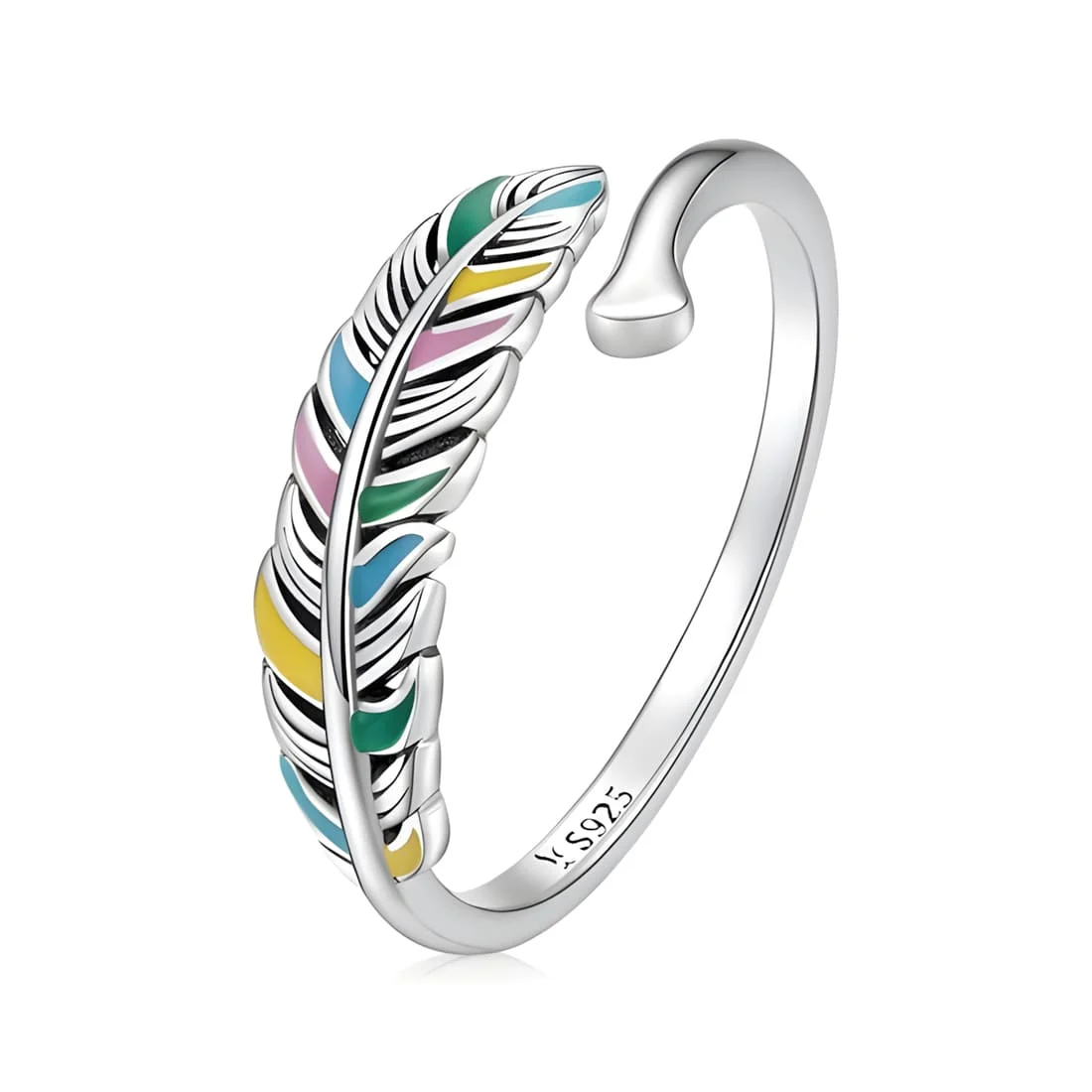 Anillo de Pluma <myexti><span>Plata de Ley 925, chapada en oro blanco, con esmalte multicolor - ajustable</span></myexti>